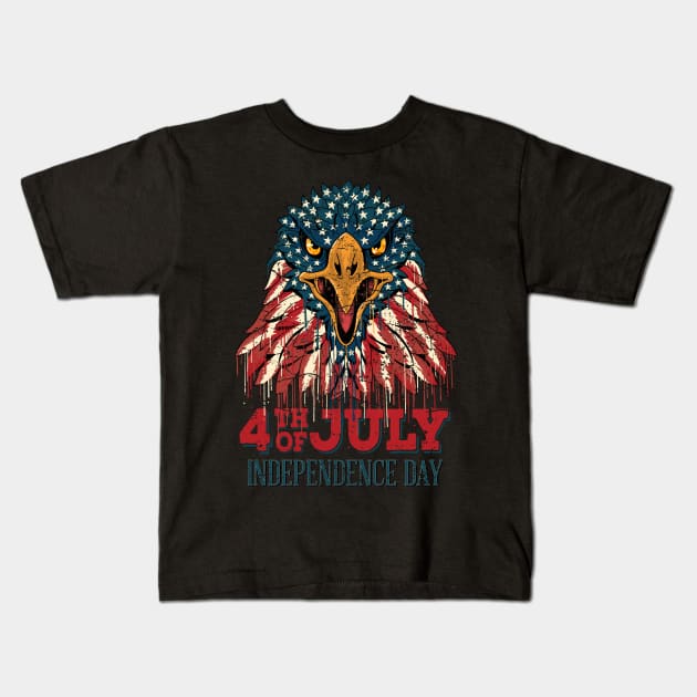 4th of July Independence Day Eagle Kids T-Shirt by RockabillyM